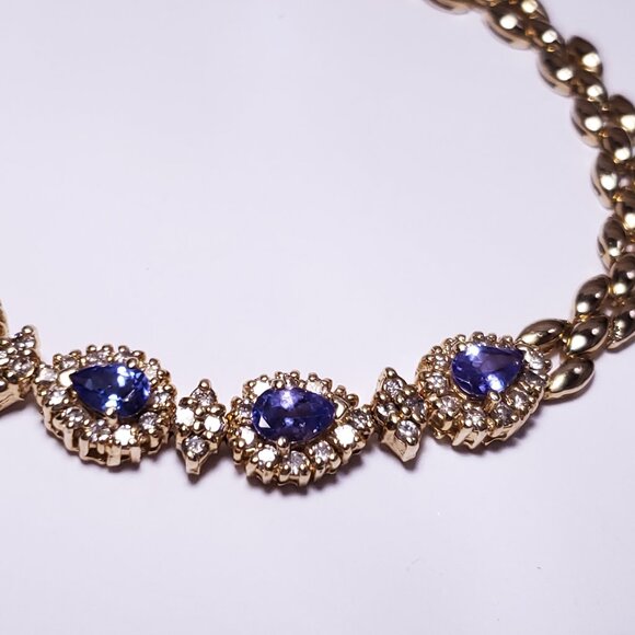 Estate 2.40ctw Pear Cut Tanzanite & Diamond Panther 14Kt Y/Gold 7" Bracelet23253 - Picture 1 of 9